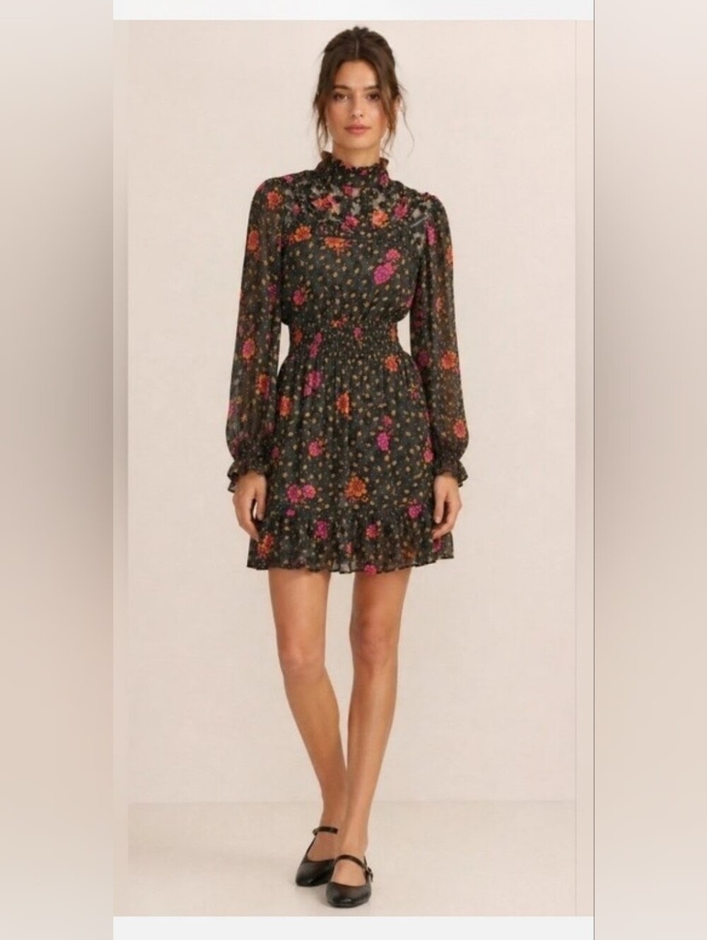 NWT!Fall Garden Party High Neck Ruffle Boho Women's Cottagecore Midi Dress Small